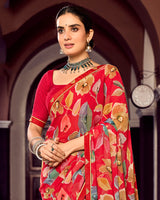 Vishal Prints Lava Red Digital Print Georgette Saree With Fancy Border