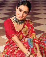 Vishal Prints Lava Red Digital Print Georgette Saree With Fancy Border