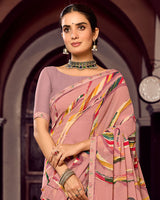 Vishal Prints Dusty Oriental Pink Digital Print Georgette Saree With Fancy Border