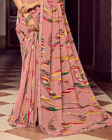 Vishal Prints Dusty Oriental Pink Digital Print Georgette Saree With Fancy Border
