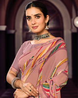 Vishal Prints Dusty Oriental Pink Digital Print Georgette Saree With Fancy Border