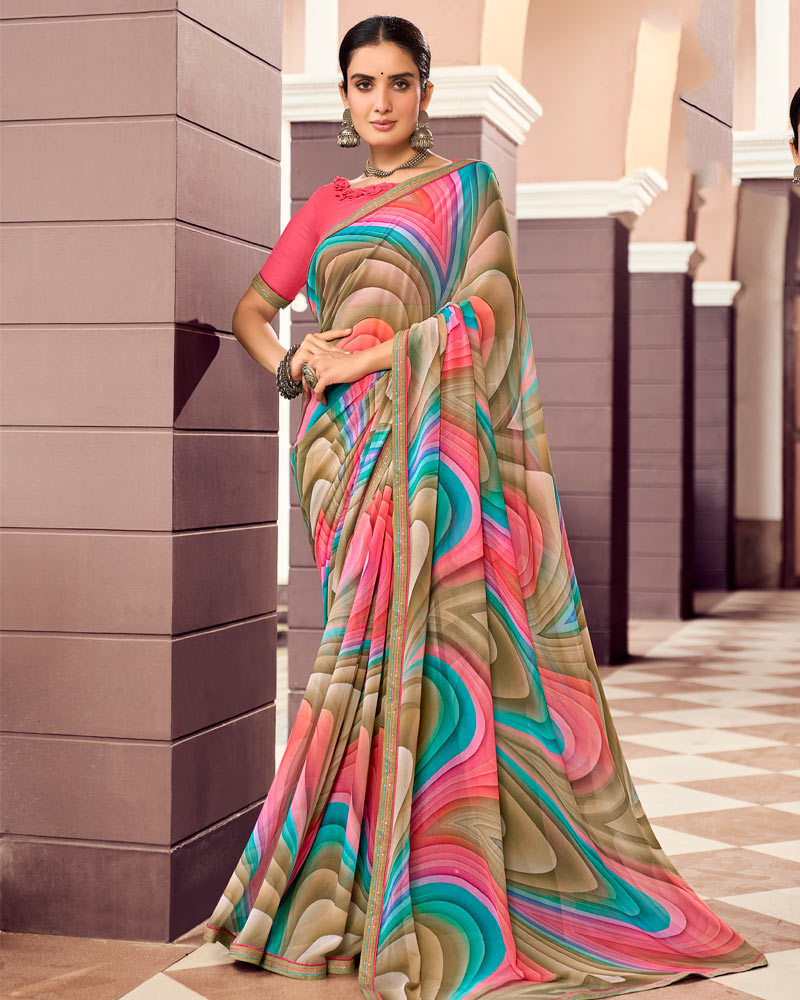 Vishal Prints Multicolor Digital Print Georgette Saree With Fancy Border