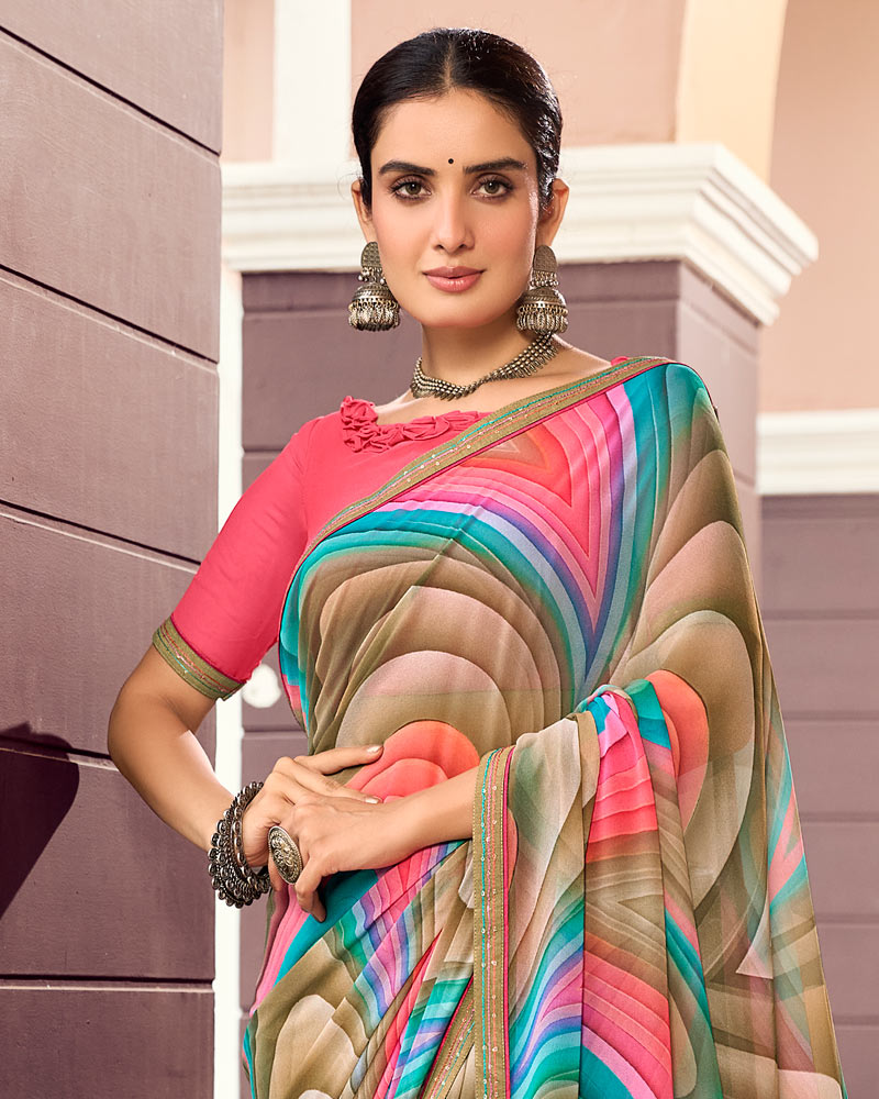 Vishal Prints Multicolor Digital Print Georgette Saree With Fancy Border