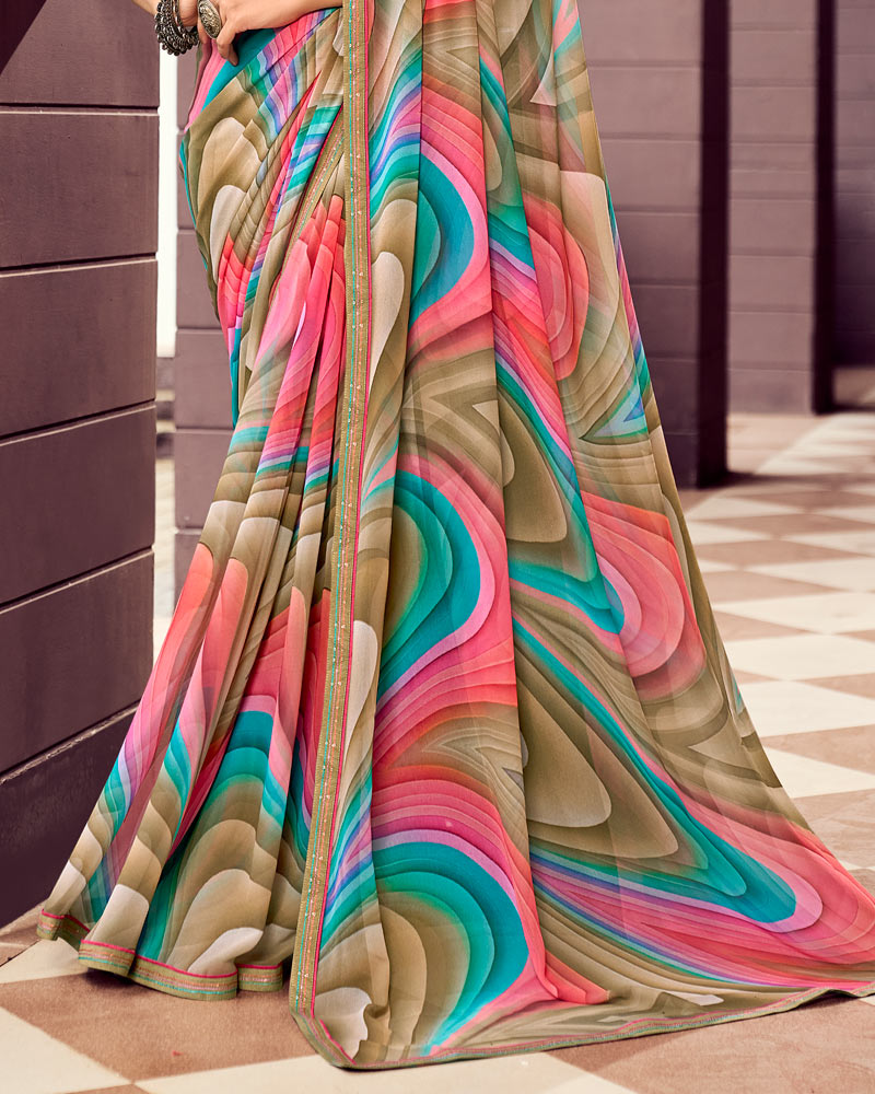 Vishal Prints Multicolor Digital Print Georgette Saree With Fancy Border