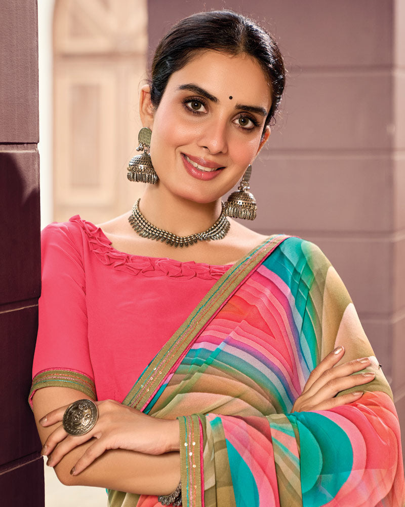 Vishal Prints Multicolor Digital Print Georgette Saree With Fancy Border