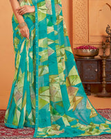 Vishal Prints Persian Green Digital Print Georgette Saree With Fancy Border