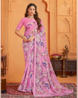 Vishal Prints Pastel Magenta Digital Print Georgette Saree With Fancy Border