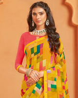 Vishal Prints Yellow Ochre Digital Print Georgette Saree With Fancy Border