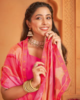 Vishal Prints Light Carmine Pink And Orange Digital Print Georgette Saree With Fancy Border