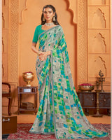 Vishal Prints Light Greenish Grey Digital Print Georgette Saree With Fancy Border