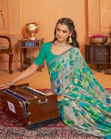 Vishal Prints Light Greenish Grey Digital Print Georgette Saree With Fancy Border