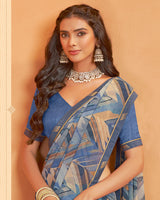 Vishal Prints Dusty Blue Digital Print Georgette Saree With Fancy Border