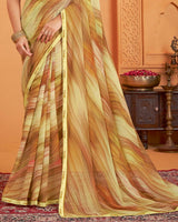 Vishal Prints Dark Sandy Brown Digital Print Georgette Saree With Fancy Border