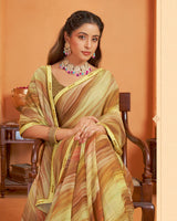 Vishal Prints Dark Sandy Brown Digital Print Georgette Saree With Fancy Border