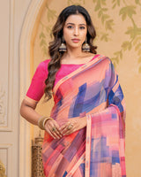 Vishal Prints Peach Digital Print Georgette Saree With Fancy Border