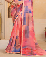 Vishal Prints Peach Digital Print Georgette Saree With Fancy Border