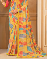 Vishal Prints Yellow Digital Print Georgette Saree With Fancy Border