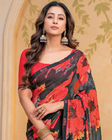 Vishal Prints Black Digital Print Georgette Saree With Fancy Border