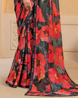 Vishal Prints Black Digital Print Georgette Saree With Fancy Border