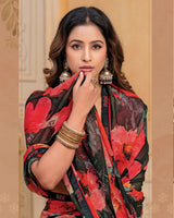 Vishal Prints Black Digital Print Georgette Saree With Fancy Border