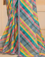 Vishal Prints Slate Grey Digital Print Georgette Saree With Fancy Border