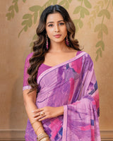 Vishal Prints Lilac Lavender Digital Print Georgette Saree With Fancy Border
