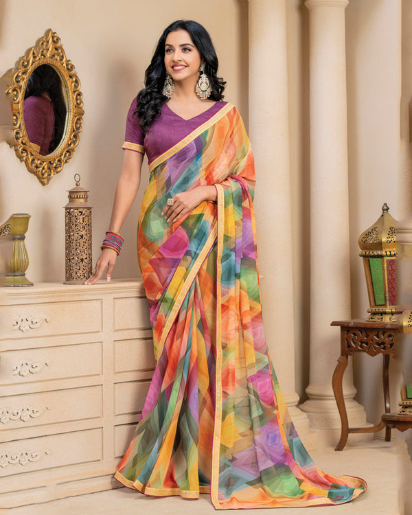 Vishal Prints Multicolor Digital Print Georgette Saree With Fancy Border