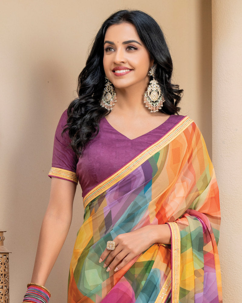 Vishal Prints Multicolor Digital Print Georgette Saree With Fancy Border