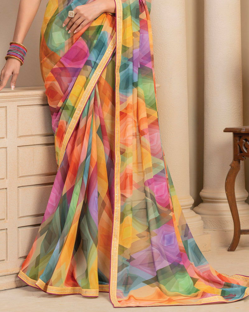Vishal Prints Multicolor Digital Print Georgette Saree With Fancy Border