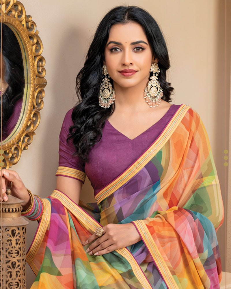 Vishal Prints Multicolor Digital Print Georgette Saree With Fancy Border