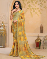Vishal Prints Dusty Yellow Digital Print Georgette Saree With Fancy Border