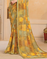 Vishal Prints Dusty Yellow Digital Print Georgette Saree With Fancy Border