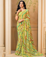 Vishal Prints Lemon Yellow Digital Print Georgette Saree With Fancy Border