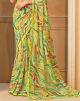 Vishal Prints Lemon Yellow Digital Print Georgette Saree With Fancy Border