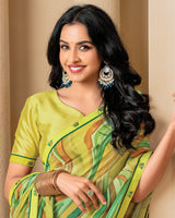 Vishal Prints Lemon Yellow Digital Print Georgette Saree With Fancy Border