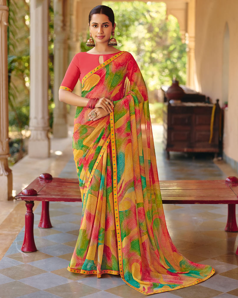 Vishal Prints Multicolor Printed Georgette Digital Print Saree With Fancy Border