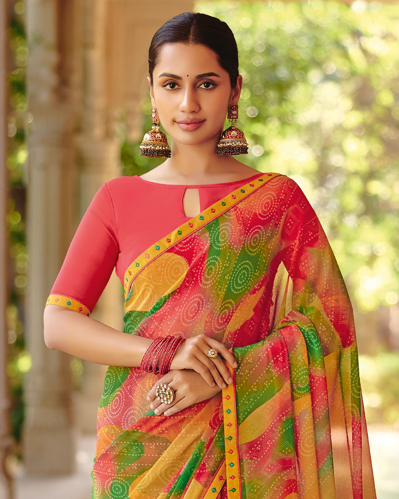 Vishal Prints Multicolor Printed Georgette Digital Print Saree With Fancy Border