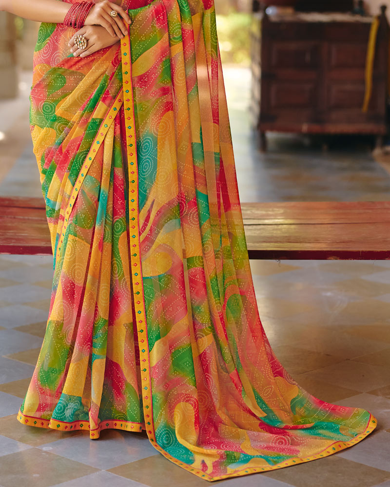 Vishal Prints Multicolor Printed Georgette Digital Print Saree With Fancy Border