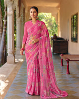 Vishal Prints Candy Pink Printed Georgette Digital Print Saree With Fancy Border
