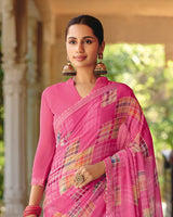 Vishal Prints Candy Pink Printed Georgette Digital Print Saree With Fancy Border