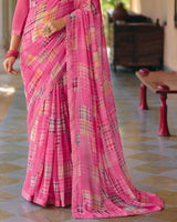 Vishal Prints Candy Pink Printed Georgette Digital Print Saree With Fancy Border