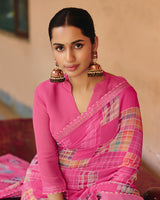 Vishal Prints Candy Pink Printed Georgette Digital Print Saree With Fancy Border