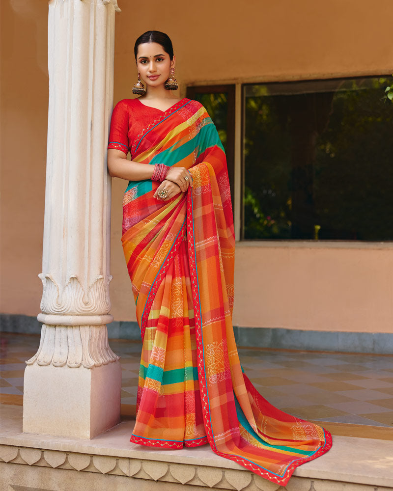 Vishal Prints Multicolor Printed Georgette Digital Print Saree With Fancy Border