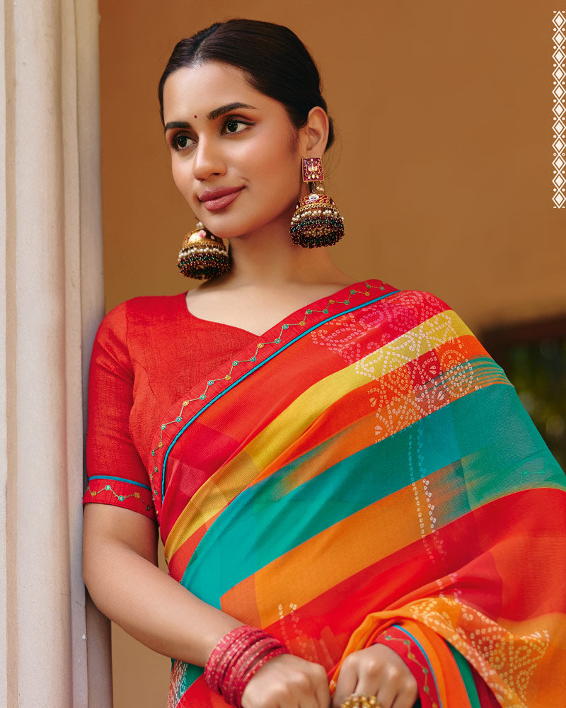 Vishal Prints Multicolor Printed Georgette Digital Print Saree With Fancy Border