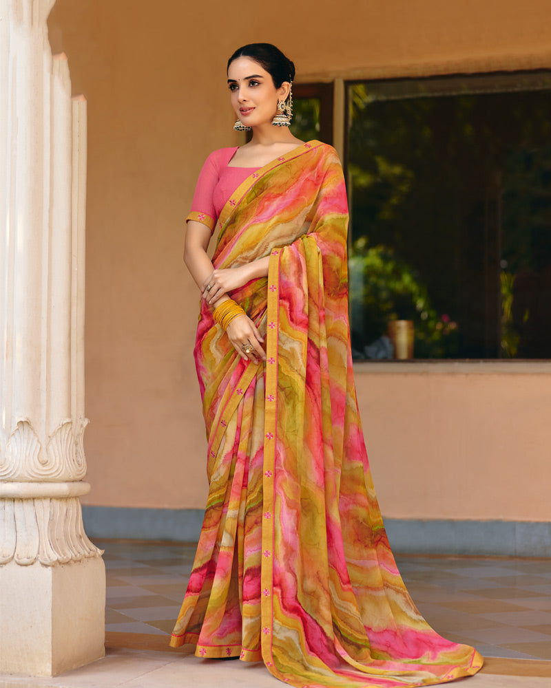 Vishal Prints Multicolor Printed Georgette Digital Print Saree With Fancy Border