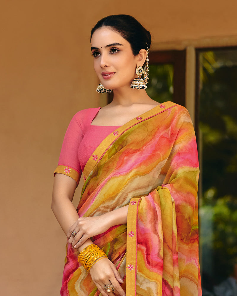 Vishal Prints Multicolor Printed Georgette Digital Print Saree With Fancy Border