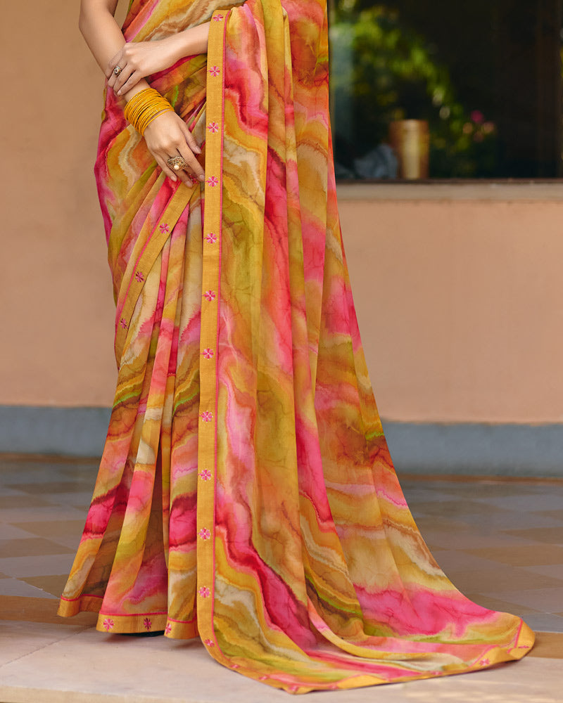 Vishal Prints Multicolor Printed Georgette Digital Print Saree With Fancy Border