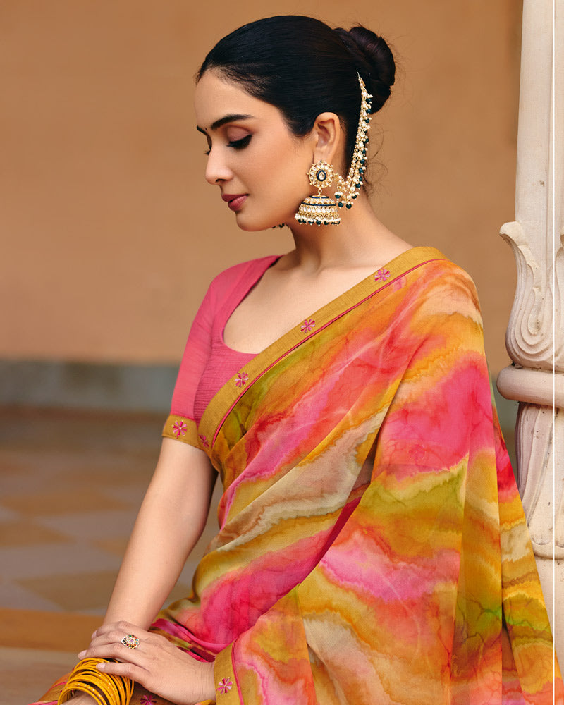 Vishal Prints Multicolor Printed Georgette Digital Print Saree With Fancy Border