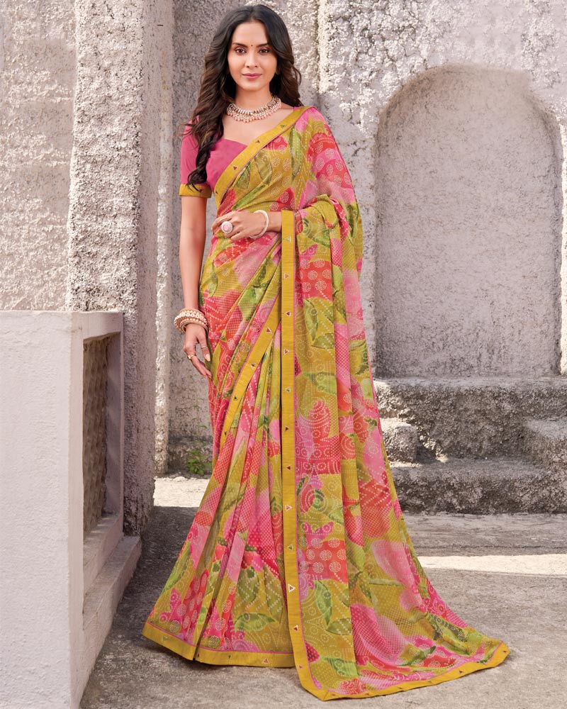Vishal Prints Multicolor Printed Georgette Digital Print Saree With Fancy Border
