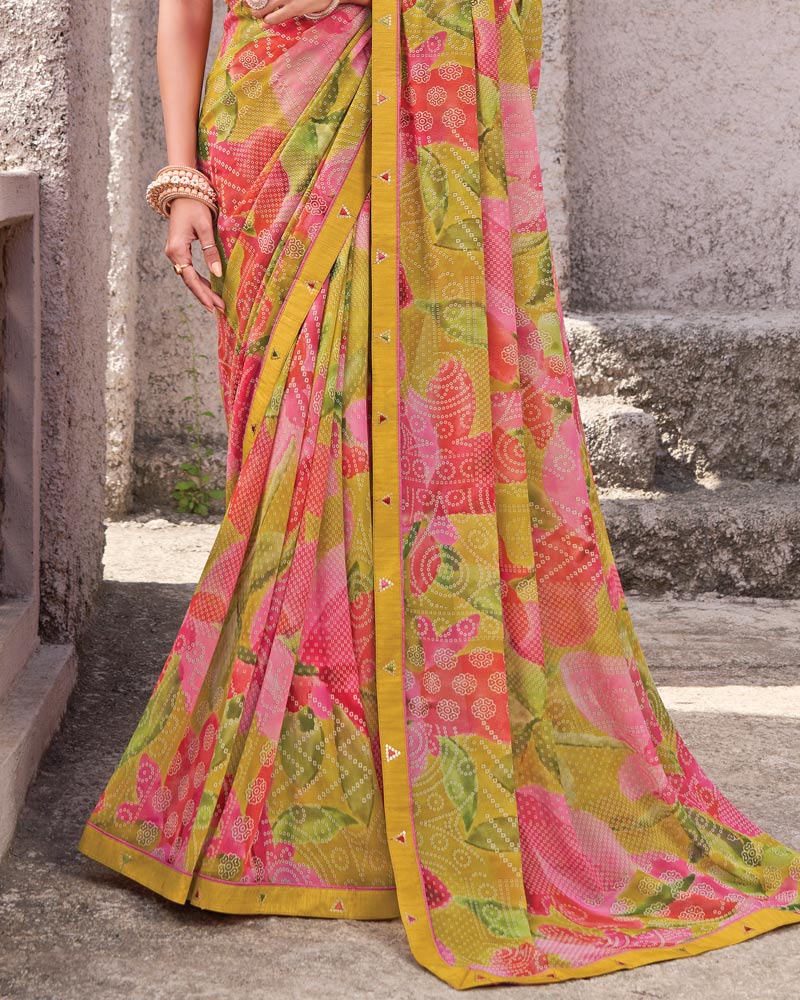 Vishal Prints Multicolor Printed Georgette Digital Print Saree With Fancy Border